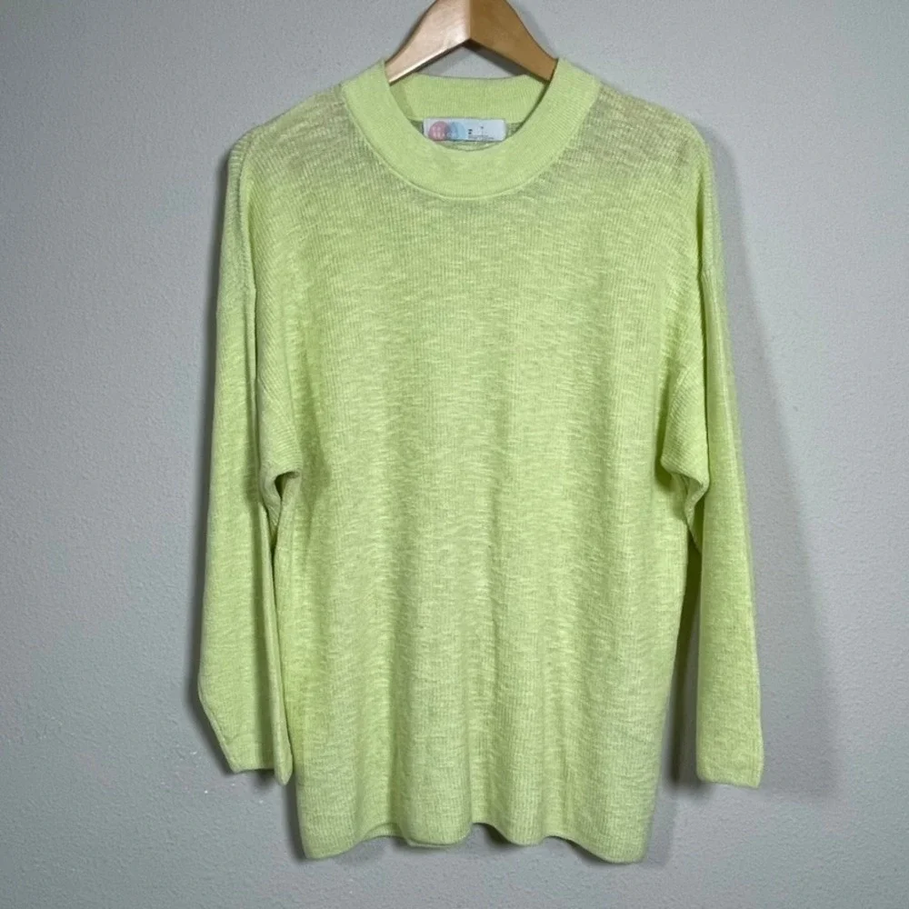 Free People FP Beach Sweater Malibu Surf Knit XS Lime Green Oversized Boho